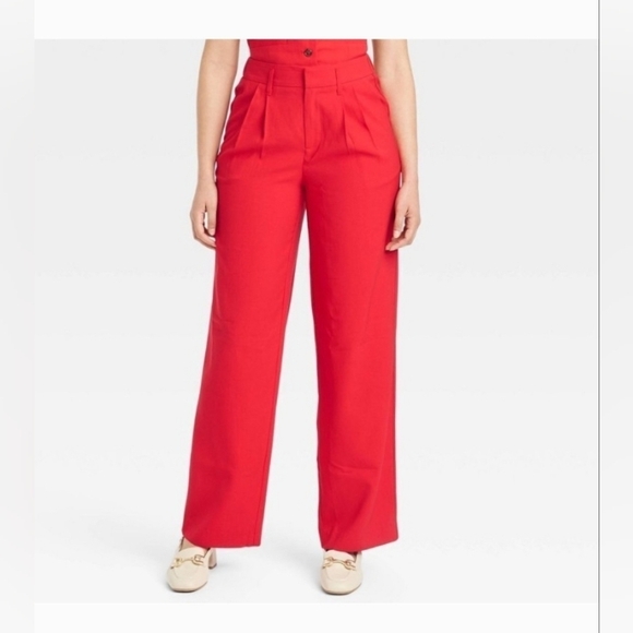 a new day Pants - A New Day Womens Red High Rise Slim Hip and Thigh Pleat Front Pants